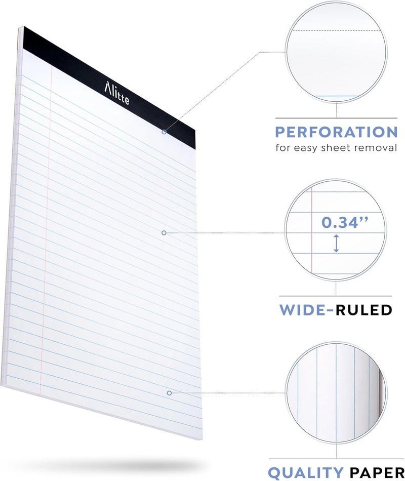 Alitte Legal Notepads 8.5 x 11, Pack of 3 - Perforated Wide Ruled Writing Pad - Premium Thick Paper, No Ink Bleeding - Blank Legal Pads For Home, Office, School, Business - 50 Sheets Per Notebook - Image 2